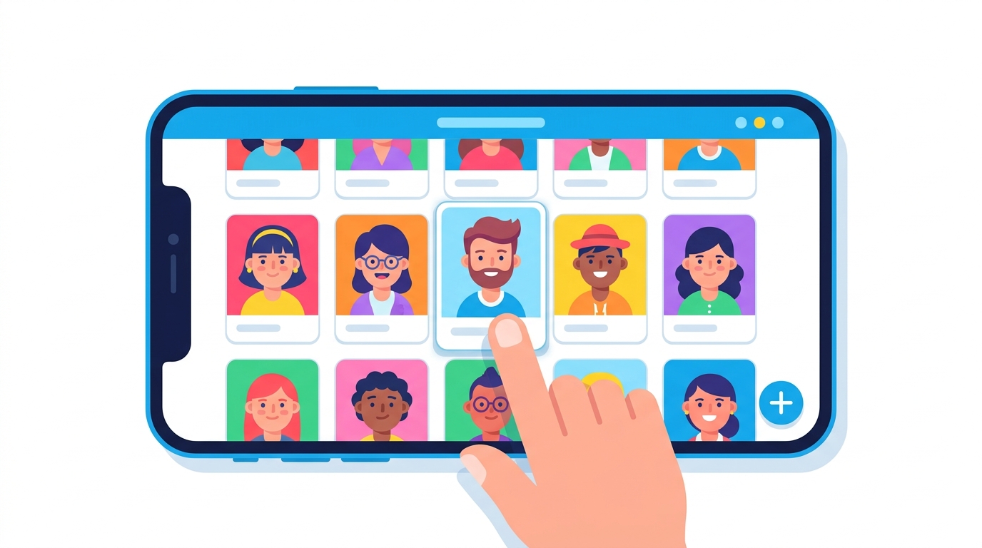 ラビダビの始め方・キャラクター選択画面を示すイラスト