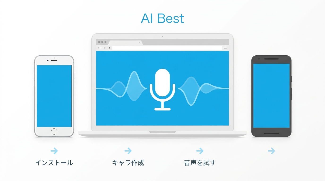 Kupid AIの始め方と音声機能を示すイラスト