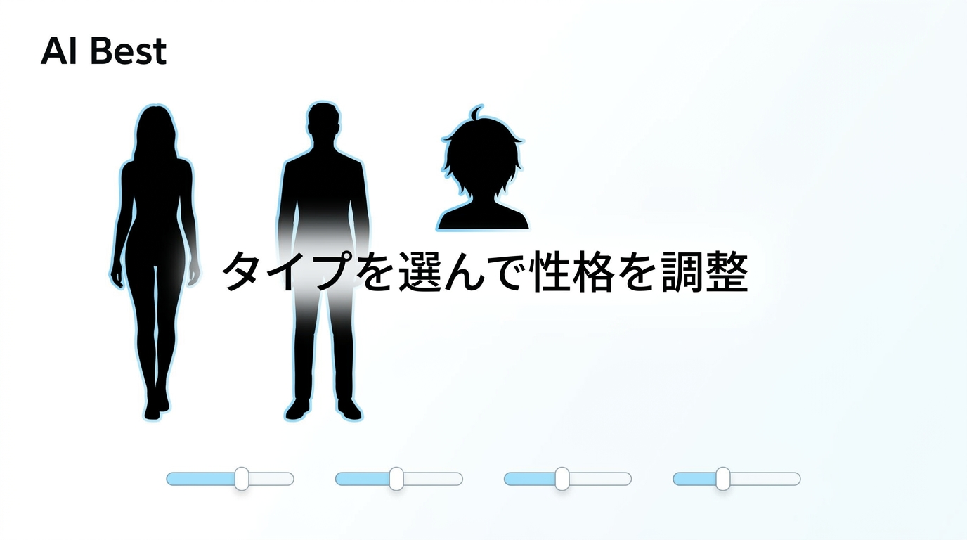 Romantic AIのタイプ選択と性格調整の始め方を示すイラスト
