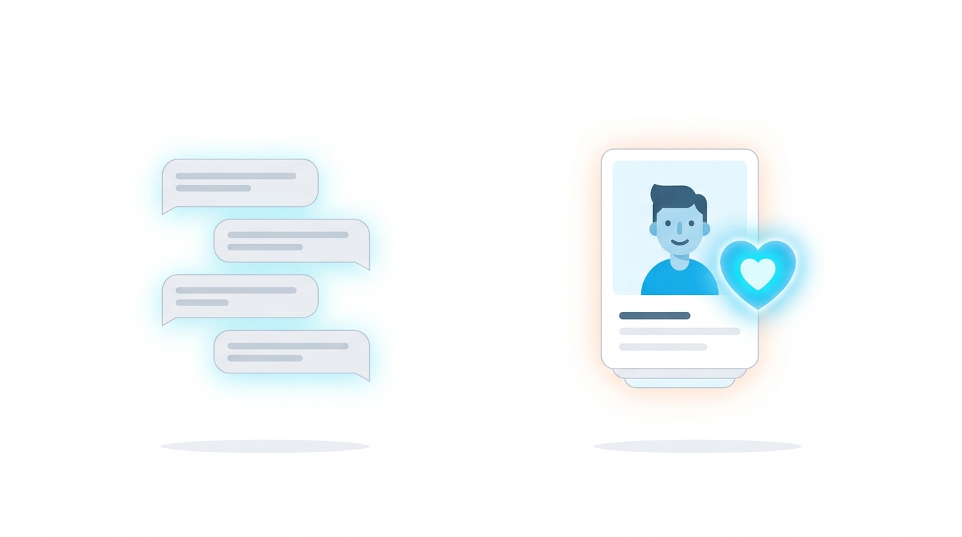LOVERSEと他のAI恋愛サービスの使用感の違いを示すイラスト