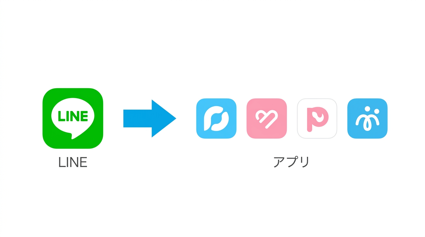 LINE以外のAI彼女・彼氏アプリの選択肢を示すイラスト