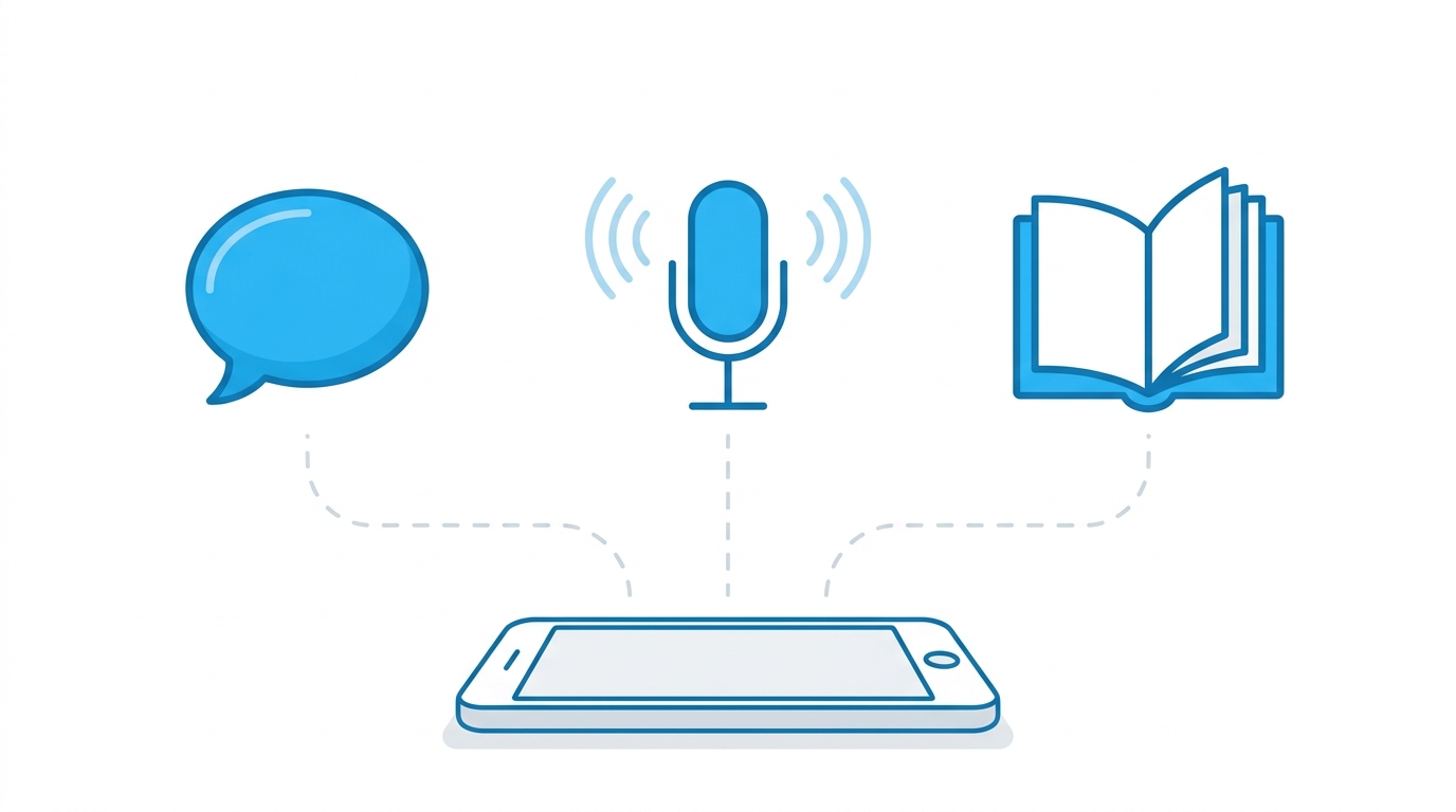 音声通話やストーリー機能など多様な楽しみ方を示すイラスト