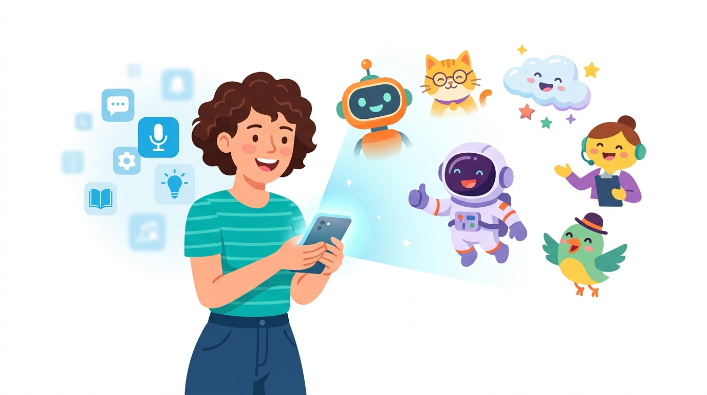 AIキャラクターチャットアプリのまとめを示すイラスト