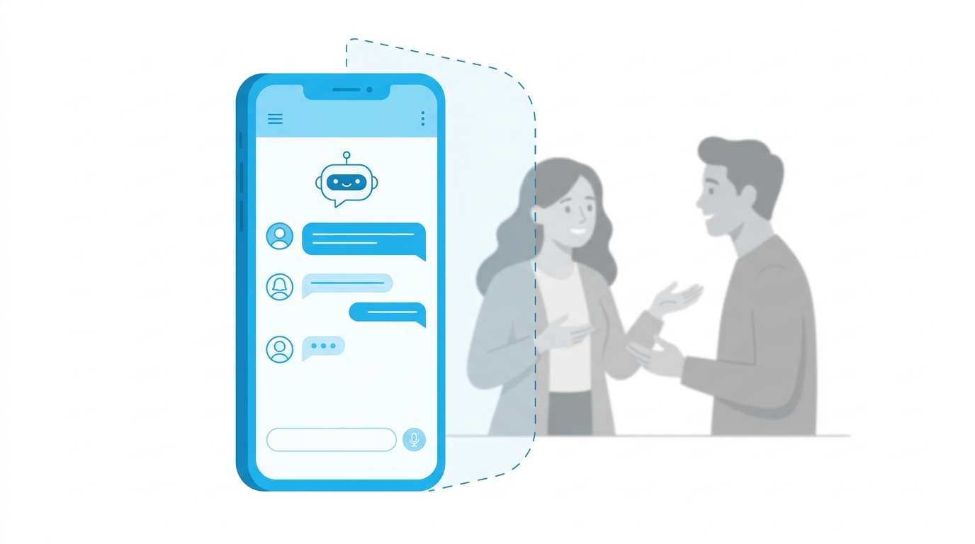 AI英会話のデメリットを示すイラスト(対人コミュニケーションの壁)