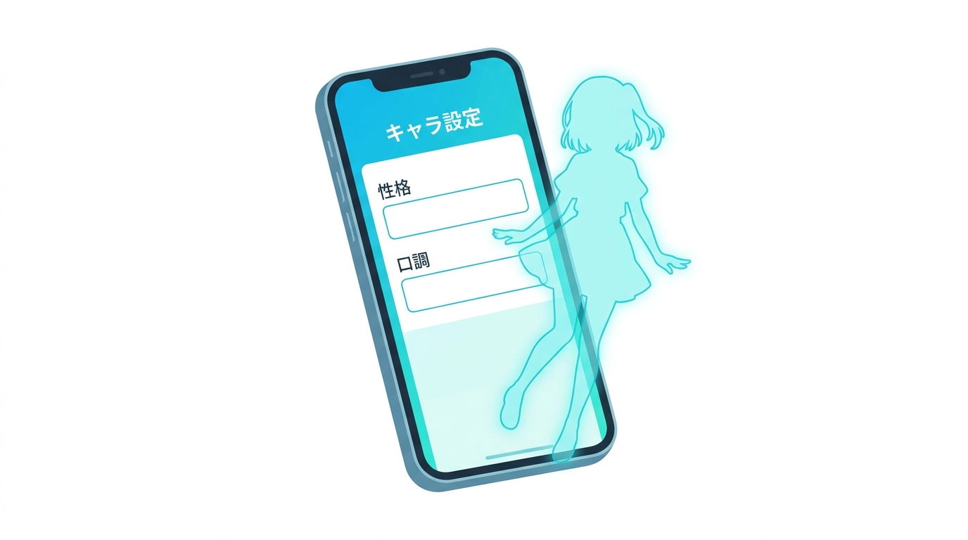 推しキャラの設定を入力してAIと会話する活用法を示すイラスト