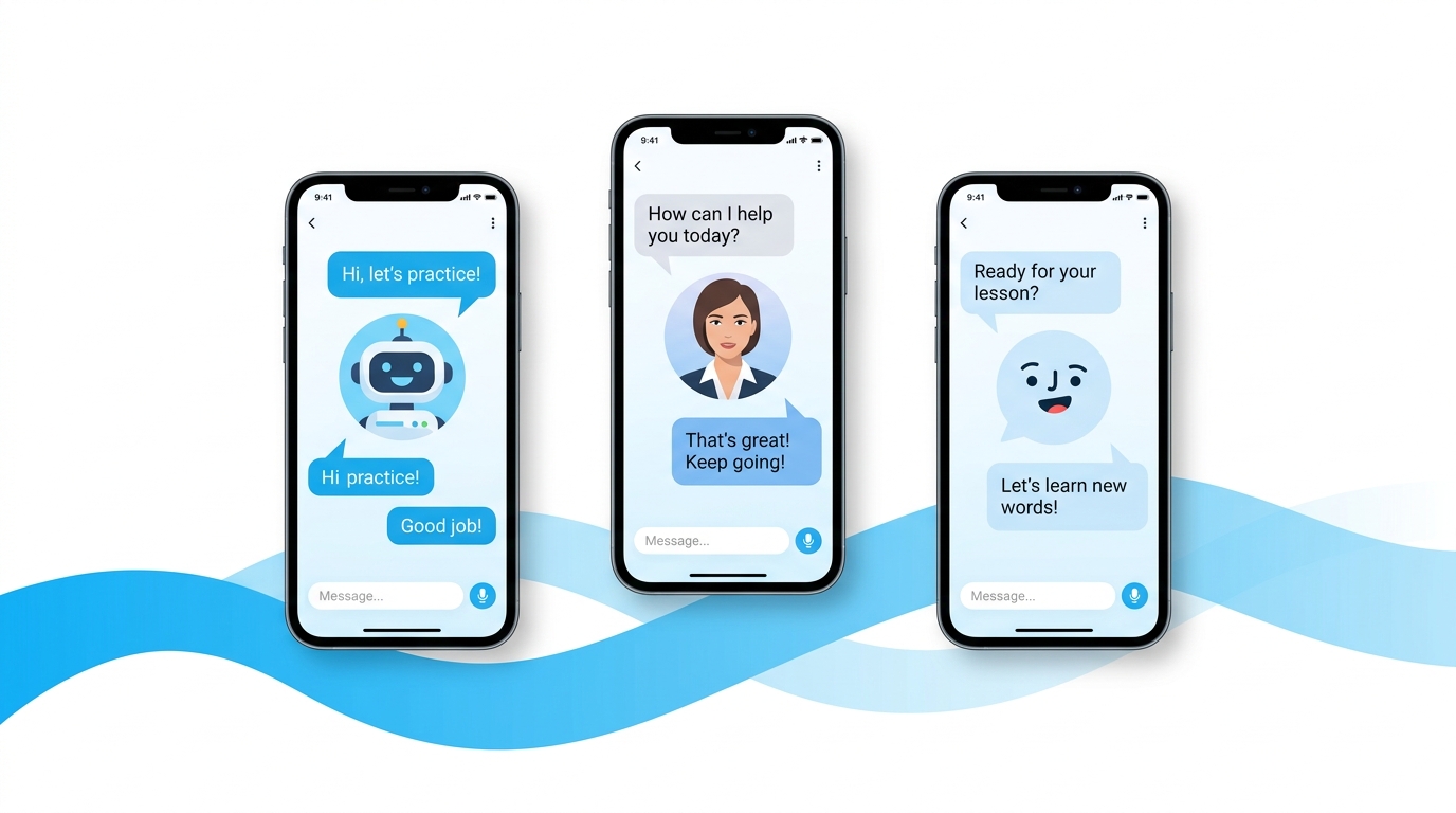 AI英会話アプリ3選の比較を示すイラスト